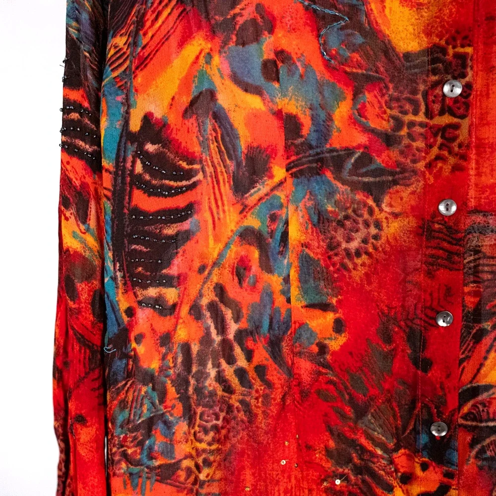 Vintage Chico's Design Sheer Beaded Artsy Shirt Dress Tunic Women's XL Boho Bold - Picture 4 of 9